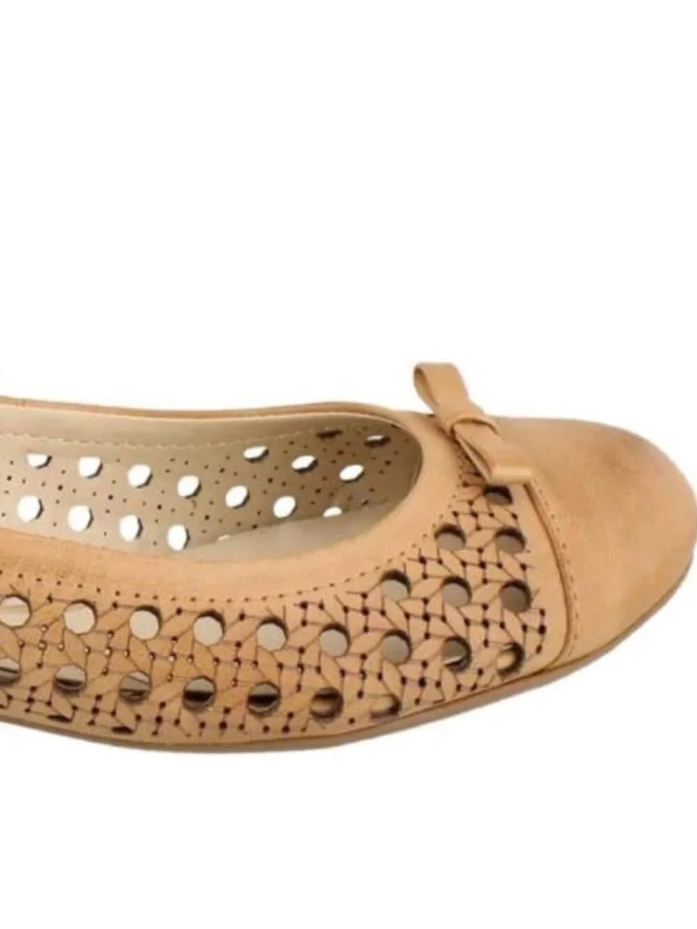 Naturalizer SZ9 Diara Tan Leather Ballet Flats Bow Cane Details Old Money Staple